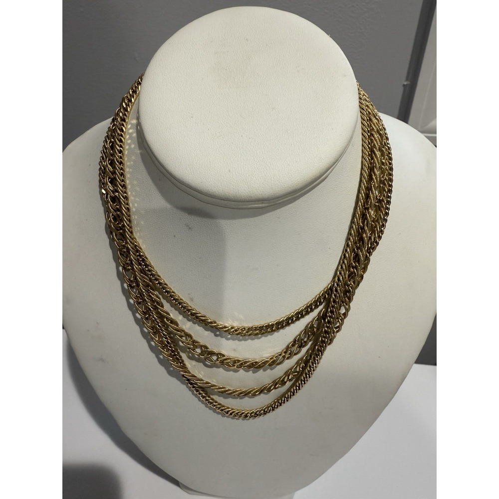 VTG Monet 4 Strand Graduated Layered Gold Tone Chain Necklace Multi Strand 21"โ